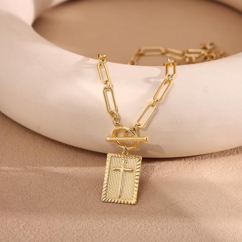 Robaice 14K Gold Plated Toggle Cross Necklace for Women - color: A Gold Cross Necklace