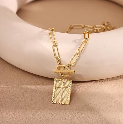 Robaice 14K Gold Plated Toggle Cross Necklace for Women - color: A Gold Cross Necklace