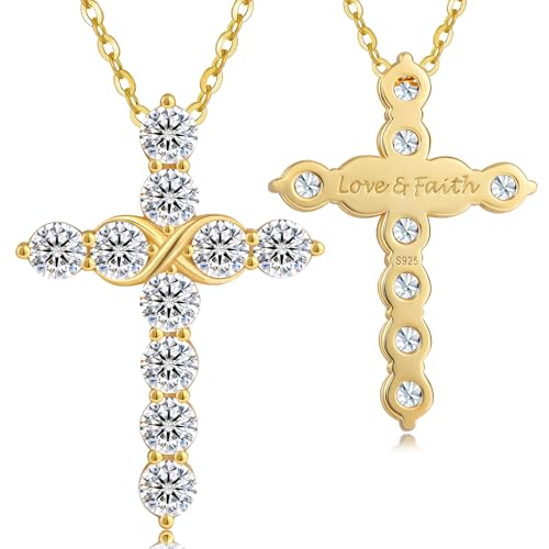 KRKC&CO Moissanite Cross Necklace for Women, 925 Sterling Silver, Gift Box - color: Gold F