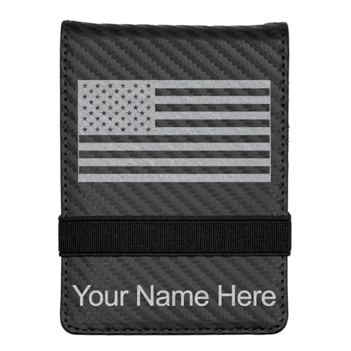 LaserGram Mini Padfolio with Notepad and Pen, Flag of the United States, Personalized Engraving Included (Carbon Fiber Black with Silver) - color: Carbon Fiber Black With Silver