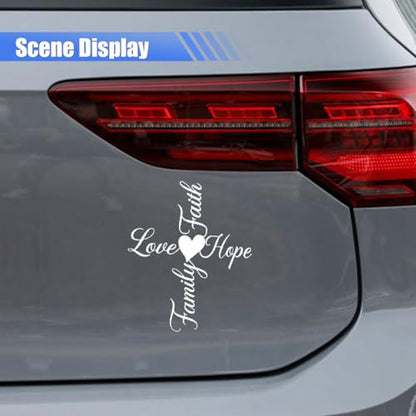 Faith Hope Love Family Car Sticker Decal, Waterproof Heart Vinyl Auto Bumper Decal Decoration, Religious Cross Vehicle Window Sticker Accessories for Sedan, SUV, Truck, Laptop(2PCS) - size: 2PCS