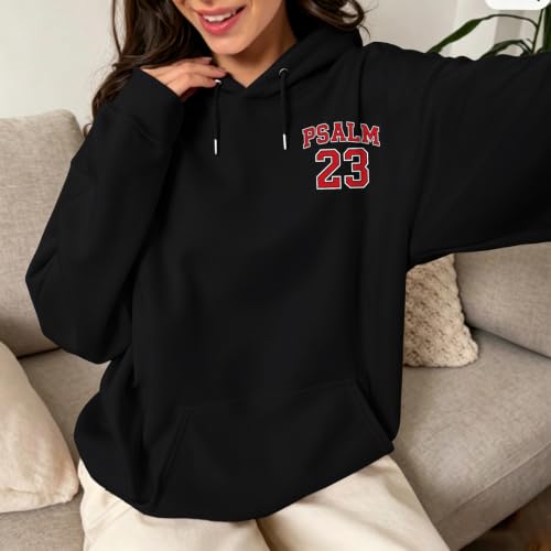 Christian Hoodies for Women Psalm 23 Sweatshirt Jesus Faith Hoodies Religious Bible Verse Graphic Hoodie Pullover - color: Black, size: Medium