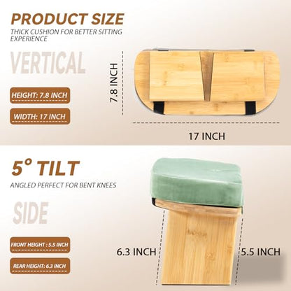 Bamboo Meditation Bench, Foldable Prayer Stool (Green-Bag) - color: Green-bag