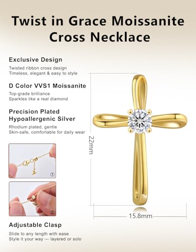 KRKC&CO Moissanite Cross Necklace for Women: D Color VVS1 0,09-0,3ct - color: Gold B