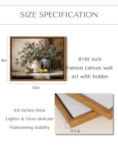 InSimSea Framed Canvas Wall Art, Teapot and Lemons Still Life Art, 10x8 In - color: Lemon Eucalyptus Leaves