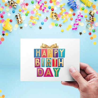 150 Birthday Cards Bulk, Gold Foil, Message Inside, for Office and Home