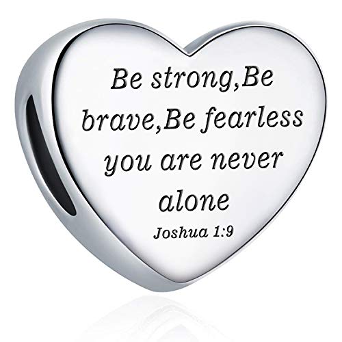 Heart Charm Fit Pandora Charms Bracelet Christian Bible Verse Charm Prayer Faith Religious Charms Gifts for Women - style: Be strong,Be brave,Be fearless you are never alone Joshua 1:9