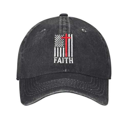 Embroidered Baseball Cap Christian Hat for Men Women - color: Black, style: Faith Usa Flag