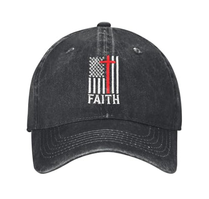 Embroidered Baseball Cap Christian Hat for Men Women - color: Black, style: Faith Usa Flag