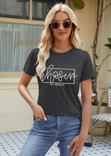 Women's Christian Shirt Christ Chosen T-Shirts Bible Verse Tee Tops - color: Grey, size: X-Large