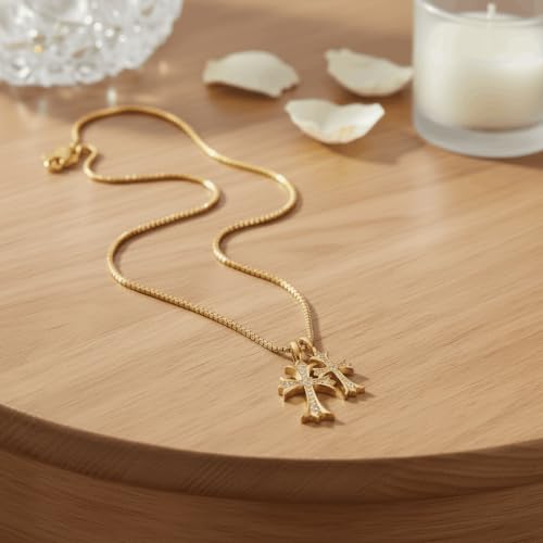 SHINYY Double Cross Necklace for Women and Men | Goth Punk Double Pendant Necklace | Gothic Grunge Religious Jewelry for Him Her - color: Gold 1