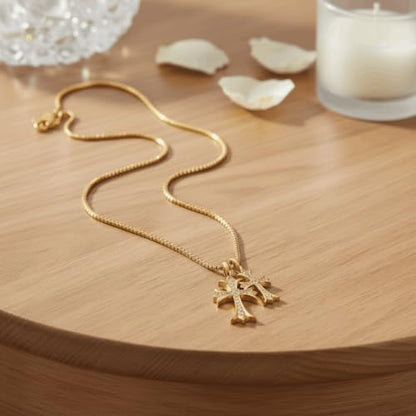SHINYY Double Cross Necklace for Women and Men | Goth Punk Double Pendant Necklace | Gothic Grunge Religious Jewelry for Him Her - color: Gold 1