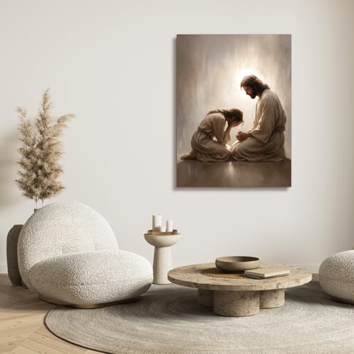 FASWQ Wrapped Canvas Jesus Comforting Woman Christian Wall Art 20x30 in - color: JesusConfession, size: 30"L x 20"W