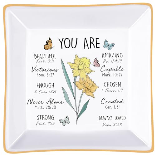 Birthday Gifts for Women, Narcissus Scripture Jewelry Dish, Christian Gift - style: Narcissus: Hope, Wealth, Protection(December Birth Flower)