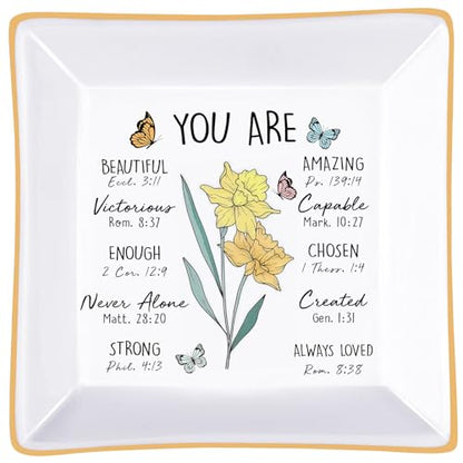 Birthday Gifts for Women, Narcissus Scripture Jewelry Dish, Christian Gift - style: Narcissus: Hope, Wealth, Protection(December Birth Flower)