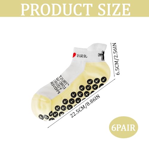 Christian Soccer Socks,Cross Grip Anti Slip Religious Football Socks with Rubber Dots for Youth and Men - color: 6 Pcs Yellow(women's )