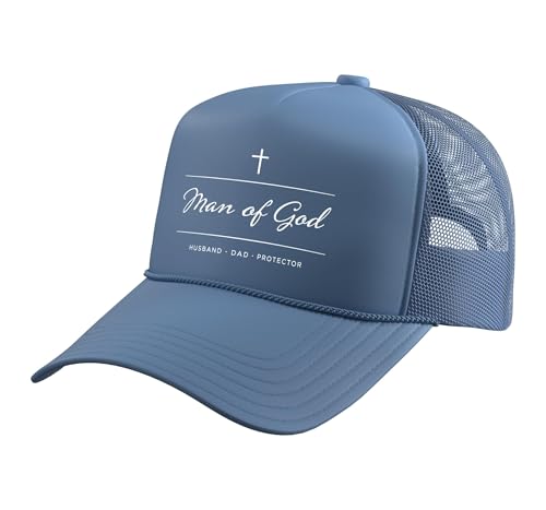 Father's Day Husband Dad Protector Christian Dad Man of God Trucker Hat with Adjustable Mesh Back - color: Light Blue