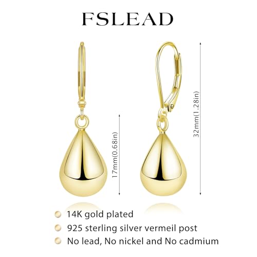 14K Gold Earring Cross Waterdrop Butterfly Heart Knot Earrings for Women Gold Silver Cross Leverback Drop Gold Silver Teardrop Hoop Dangle Earring White Gold Dangle Drop Earring - color: Gold-Waterdrop Leverback Dangle Earring