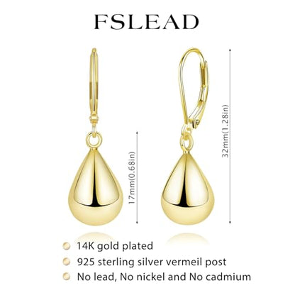 14K Gold Earring Cross Waterdrop Butterfly Heart Knot Earrings for Women Gold Silver Cross Leverback Drop Gold Silver Teardrop Hoop Dangle Earring White Gold Dangle Drop Earring - color: Gold-Waterdrop Leverback Dangle Earring
