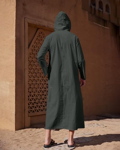 YAOHUOLE Long Sleeve Kaftan Thobe Button down Men Thobe with Pocket Big and Tall Kaftan Muslim Men Thobe - color: Dark Gray, size: XX-Large