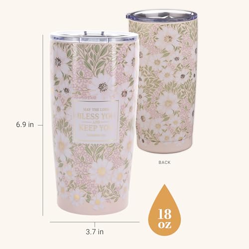 Christian Art Gifts Numbers 6:24 Pink Floral Stainless Steel Travel Tumbler - color: Lord Bless You/Pink & White Floral