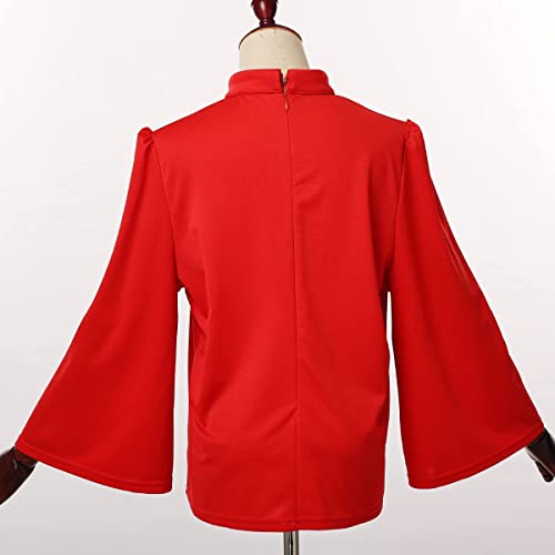 Women's Clergy Shirt Tab Collar Swing Long Sleeve Regular Blouse - color: Red, size: Large