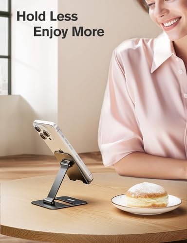 Nulaxy 2 Pack Aluminum Dual Folding Cell Phone Stand for Desk Black&Silver - color: Black & Silver