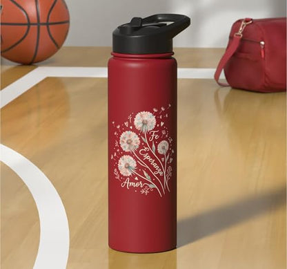 Fe Esperanza Amor Floral Christian Spanish Faith Cristianos Stainless Steel Insulated Water Bottle - color: Red