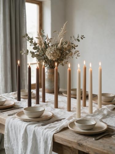 Candlesticks Brown Taper Candles 10.5 inch Dripless Tapered Candles Ideal as Dinner Candles Smokeless and Unscented Long Burning,Set of 12 - color: Ribbed10.5''-Gradient Brown