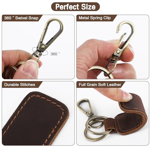 Jack&Chris Genuine Leather Car Keychain, Universal Key Fob Keychain, Leather Key Chain Holder for Men and Women, JC306 - color: Red Brown