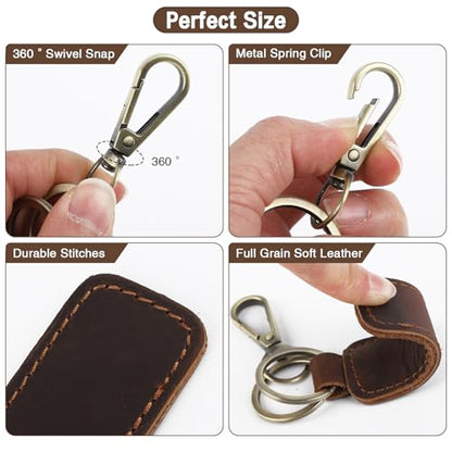 Jack&Chris Genuine Leather Car Keychain, Universal Key Fob Keychain, Leather Key Chain Holder for Men and Women, JC306 - color: Red Brown