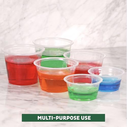 Freshware Plastic Portion Cups with Lids [5.5 Ounce, 100 Sets] Souffle Cups, Jello Shot Cups, Condiment Sauce Containers For Sampling, Sauce, Snack or Dressing - size: 5.5 oz - 100 sets
