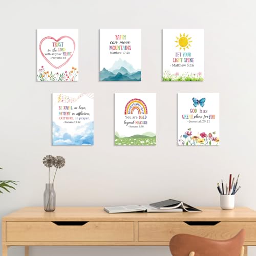 HOURIA Framed Kids Rainbow Religious Christian Wall Art (6pcs,8“X10” - color: Bible wall art, size: 8X10inches