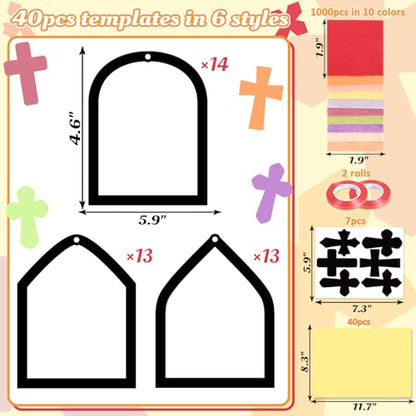 40PCS Sunday School VBS Crafts Bulk: Paper Cross Nativity Suncatchers, Jesus Religious Christian Classroom Camping Activity DIY Kits Gifts Church Decorations, Window Stained Glass Effect Art Supplies - style: cross