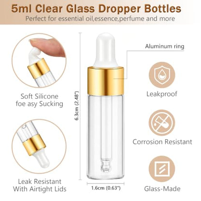 Elfenstall- Empty 10Pcs 5ml Clear Dropper Bottles Small Empty Glass Bottle Sample Containers Liquid Vials for Perfume Essential Oils - color: Clear 2