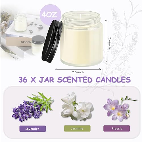 ACITHGL 36 Pcs 4oz Mini Mason Jar Candles Small Scented Candles Bulk Aromatherapy Ideal Souvenir Favors for Wedding Birthday Party (Freesia, Lavender, Jasmine, Black) - color: Black, style: Freesia, Lavender, Jasmine
