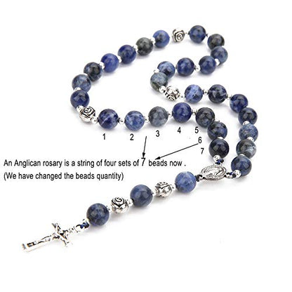 8mm Handmade Anglican Prayer Beads Rosary for Women - color: Silver(Blue-Vein stone)