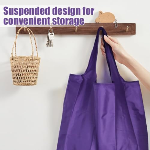 Large 50lbs Heavy Duty Reusable Foldable Grocery and Shopping Tote Bags - Washable Polyester Bags in Pocket - color: Purple