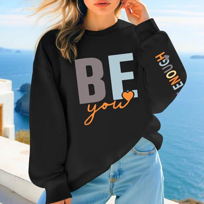 Pairxily You Are Enough Crewneck Sweatshirt for Women Mental Health Awareness Pullover Inspirational Graphic Long Sleeve Tops - color: Black, size: XX-Large