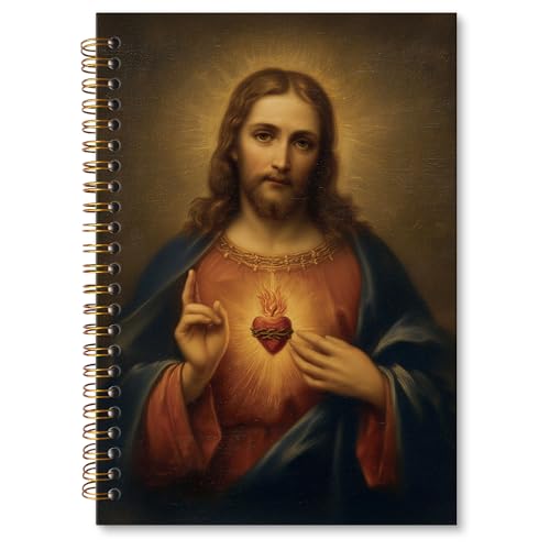 Sacred Heart of Jesus A5 Spiral Notebook Gifts, Catholic Christian Hardcover Daily Journal Journaling Notebooks Lined for School Work Office Note Taking, Vintage Composition Notebook 5.5x8.3 - color: jesus heart