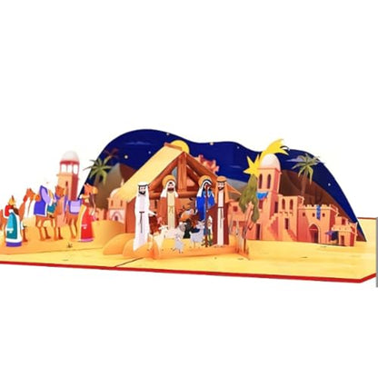 3D Pop Up Interesting Cards for men - Nativity of Jesus Greeting Card - color: Desert Town