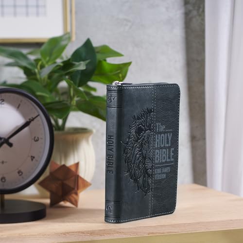 KJV Holy Bible, Mini Pocket Size, Red Letter, Reading Plan, Thematic Verse Finder, Ribbon Bookmark, King James Version, Vegan Leather, Black/Gray Zipper Closure, 6.2" x 4.3" (KJV Pocket Editions)