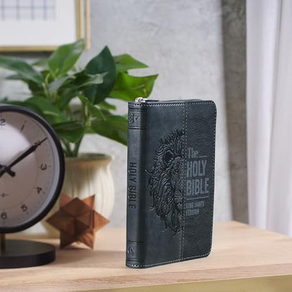 KJV Holy Bible, Mini Pocket Size, Red Letter, Reading Plan, Thematic Verse Finder, Ribbon Bookmark, King James Version, Vegan Leather, Black/Gray Zipper Closure, 6.2" x 4.3" (KJV Pocket Editions)