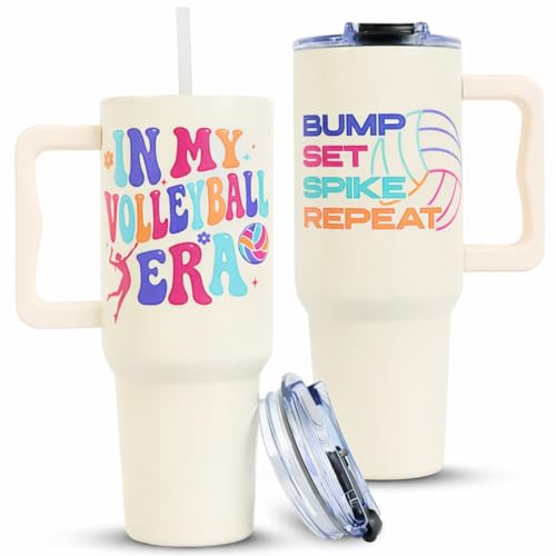 Volleyball Gifts, 40oz Insulated Stainless Steel Tumbler with Handle And Straw, Meaningful Volleyball Gifts for Teen Girls or Volleyball Players, Reusable Travel Coffee Mug Water Bottle - color: Volleyball