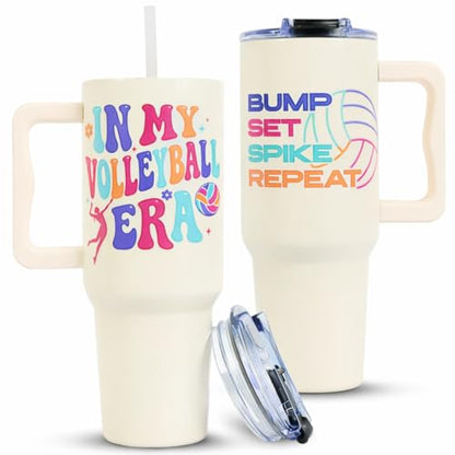 Volleyball Gifts, 40oz Insulated Stainless Steel Tumbler with Handle And Straw, Meaningful Volleyball Gifts for Teen Girls or Volleyball Players, Reusable Travel Coffee Mug Water Bottle - color: Volleyball