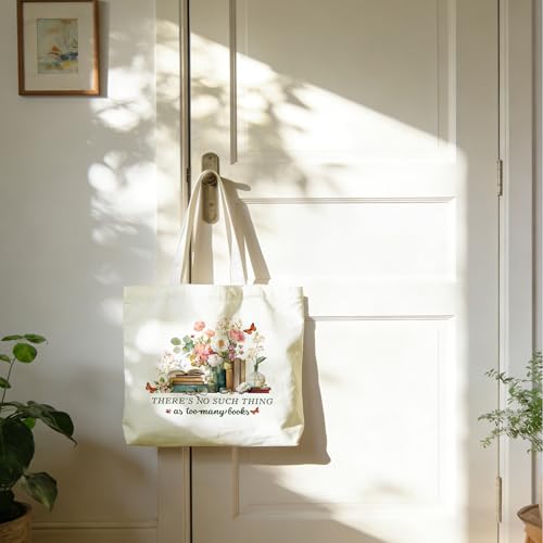 Tote Bag For Women Man, Reusable Work Shopping Grocery Shoulder Bags - style: There is No Such Thing as Too Many Books -02