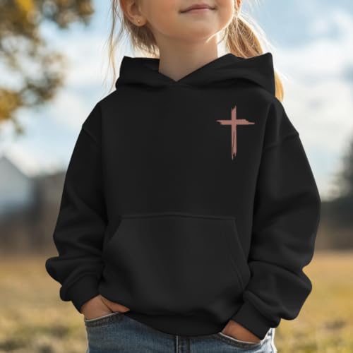 Girls Christian Hoodies Kids Jesus Faith Sweatshirts Cute Religious Graphic Sweater Inspirational God Bible Verse Top - color: Black, size: 5-6 Years