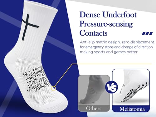 Men Christian Grip Socks for Soccer Sports Daily,Cross Socks with Anti-Slip Design, Ideal for Religious Gifts - color: 2pcs Joshua 1:9