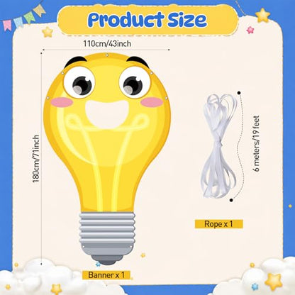 WovWeave VBS 2026 Light Bulb Face Hole Photo Booth Prop, Illumination Party Backdrop for Vacation Bible School, Sunday School Church Classroom Decorations, Funny Cartoon Photography Banner 71"x43" - style: Light Bulb
