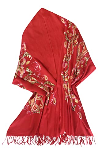 Urban CoCo Embroidered Scarf for Women, Tassel Shawl, Soft Lightweight Wrap - color: #1-red